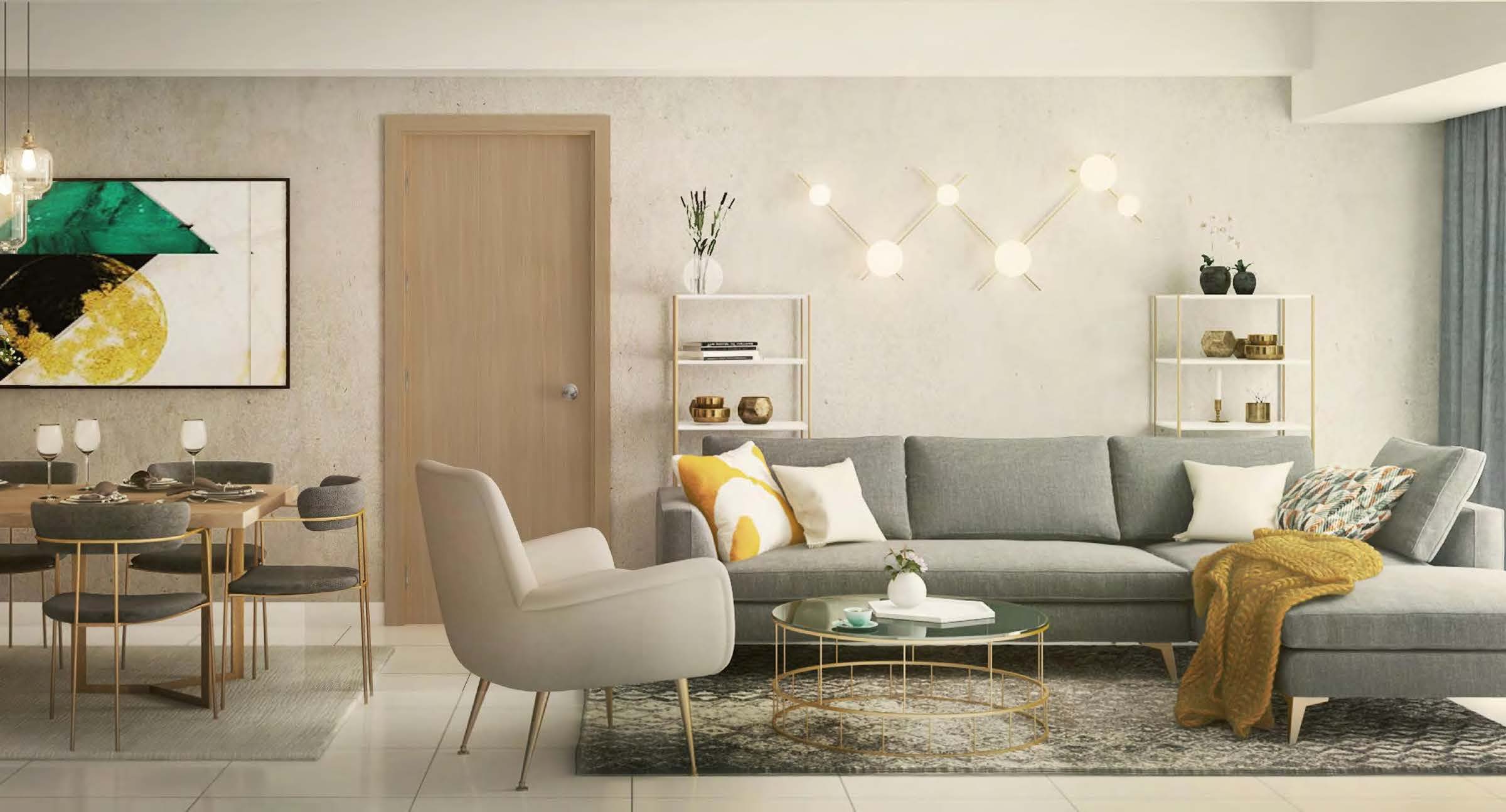 Sentrove living and dining area, artist's rendering