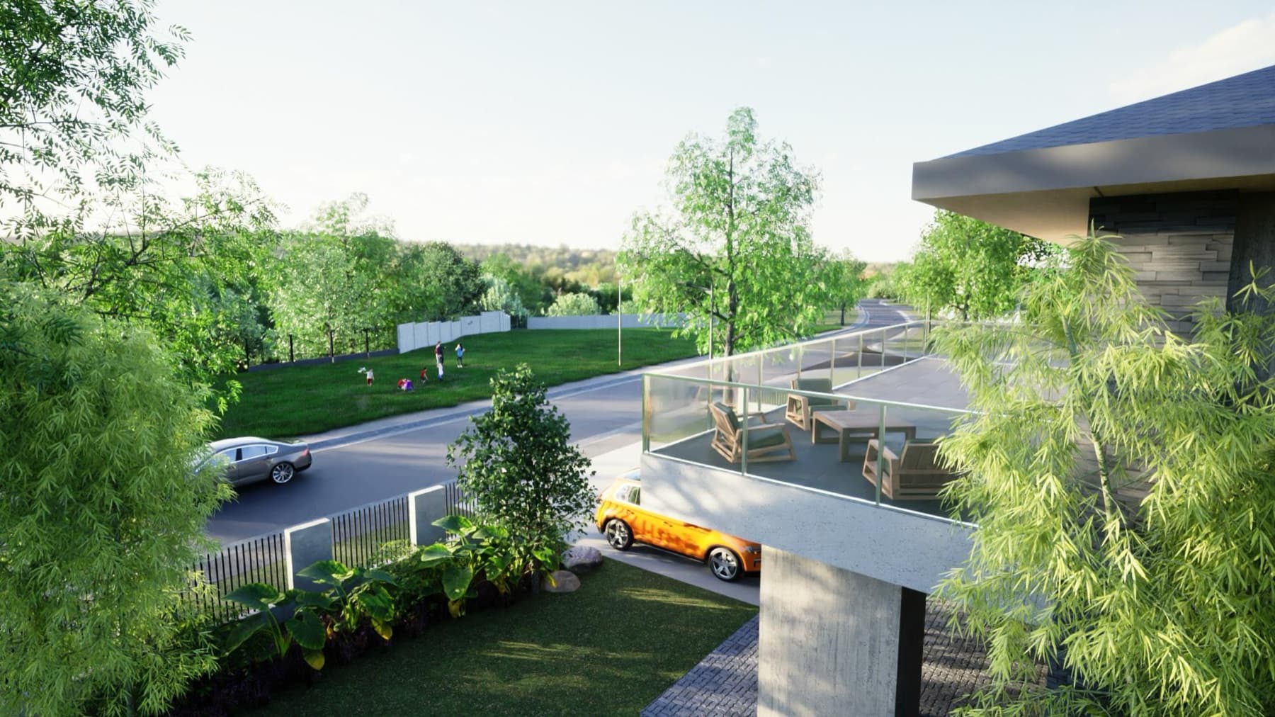 Arcilo, homes along a village road, artist's rendering