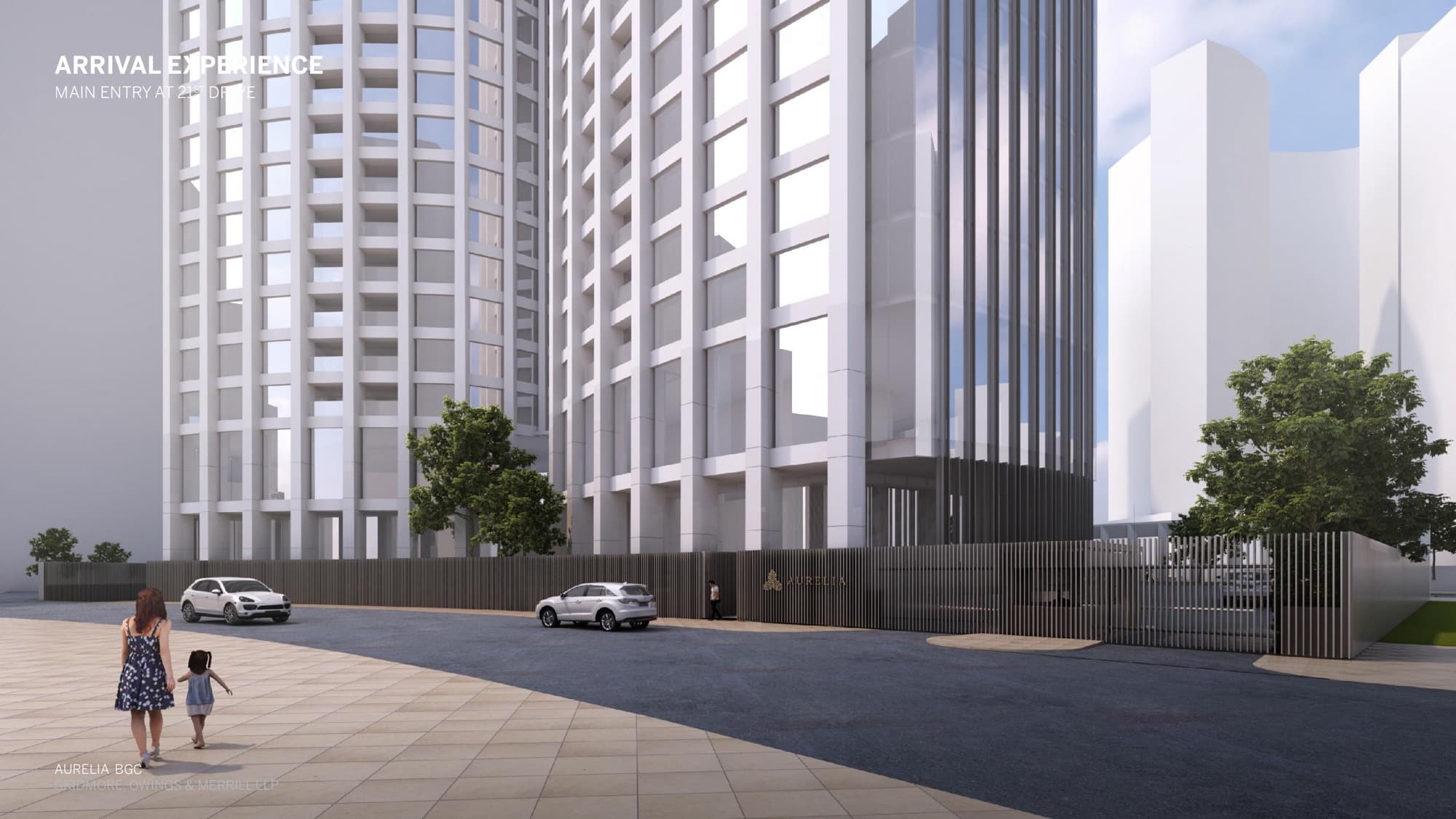 Aurelia Residences, tower base and garden, artist's rendering