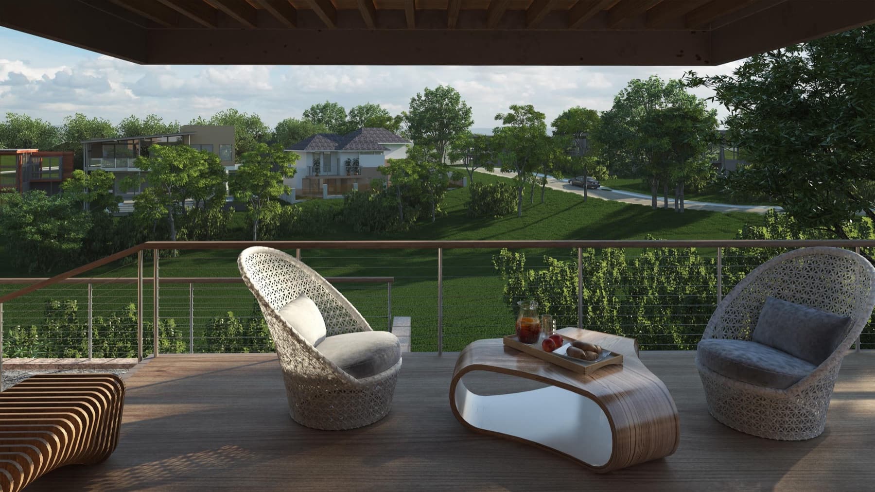 Cerilo, terrace looking out over the greenery, artist's rendering