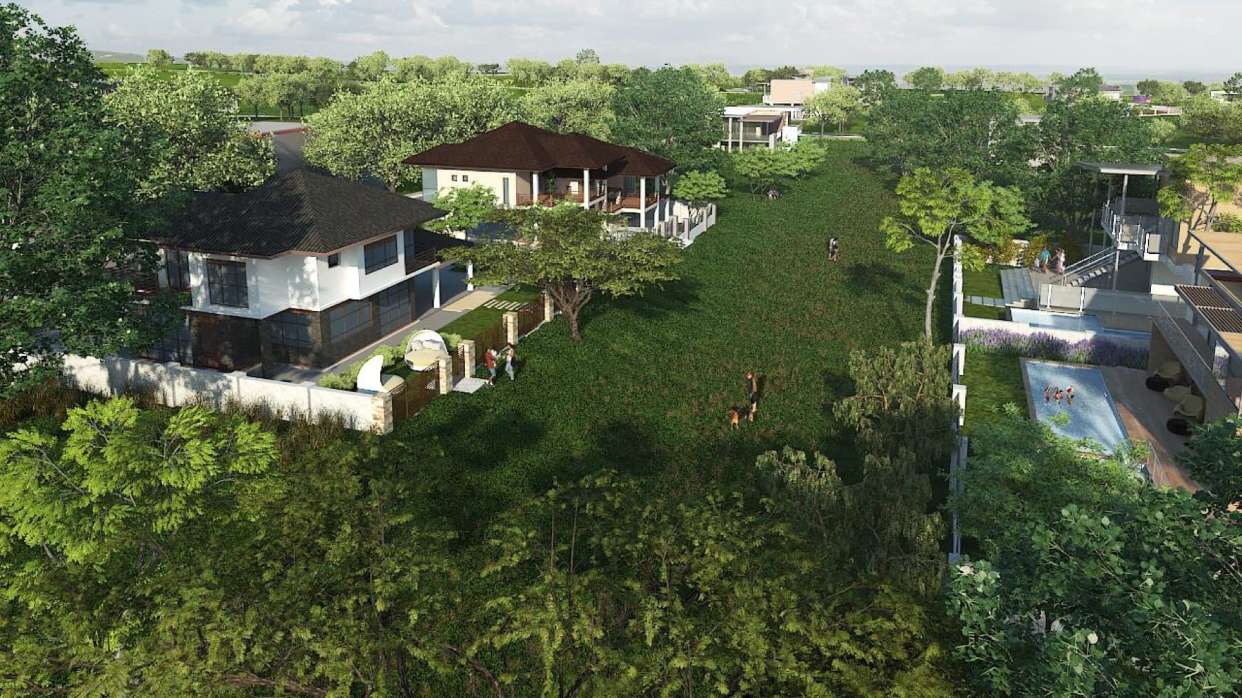 Cerilo, homes on a wooded slope, artist's rendering