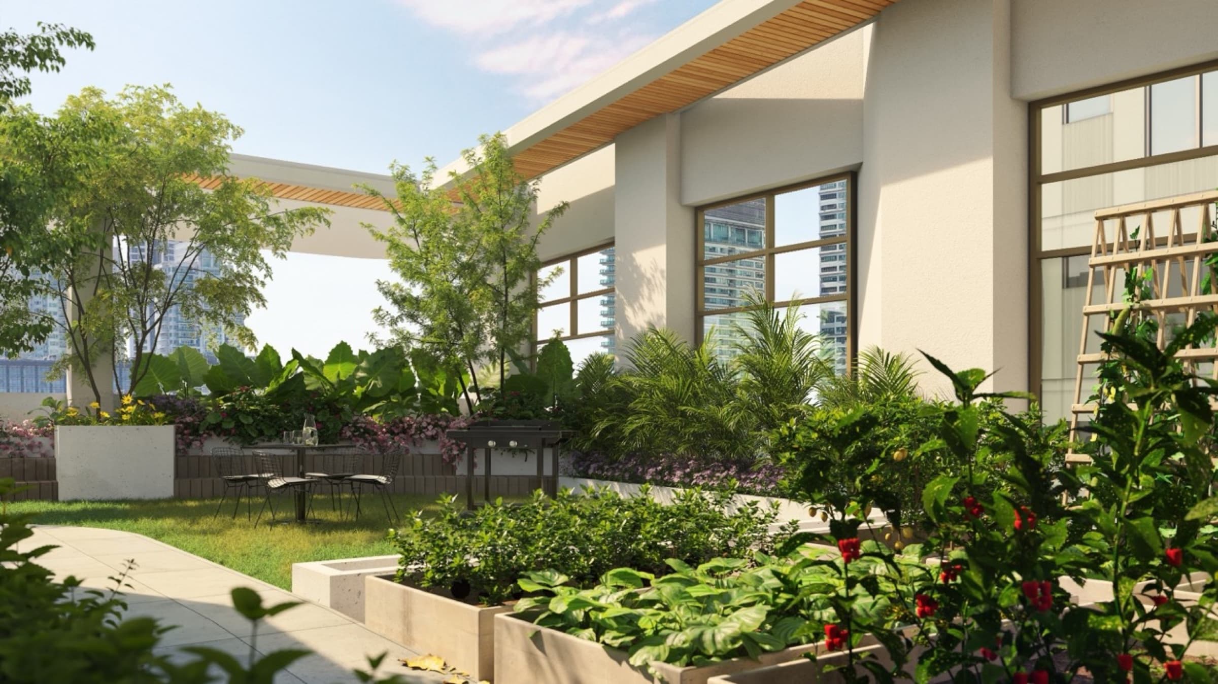 Eluria potager garden with raised vegetable beds (artist's rendering)