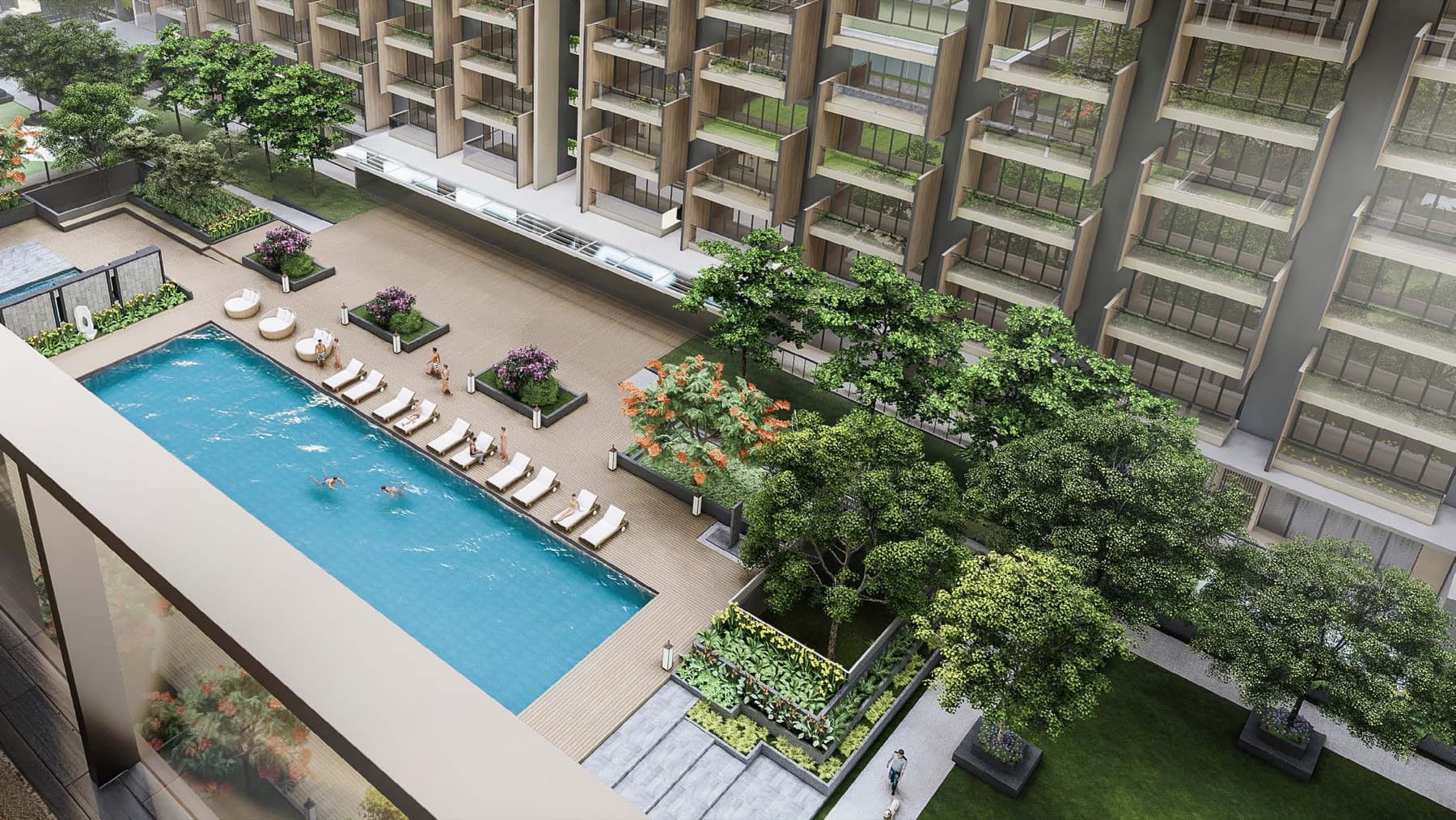 Gardencourt Residences, pool complex from above, artist's rendering