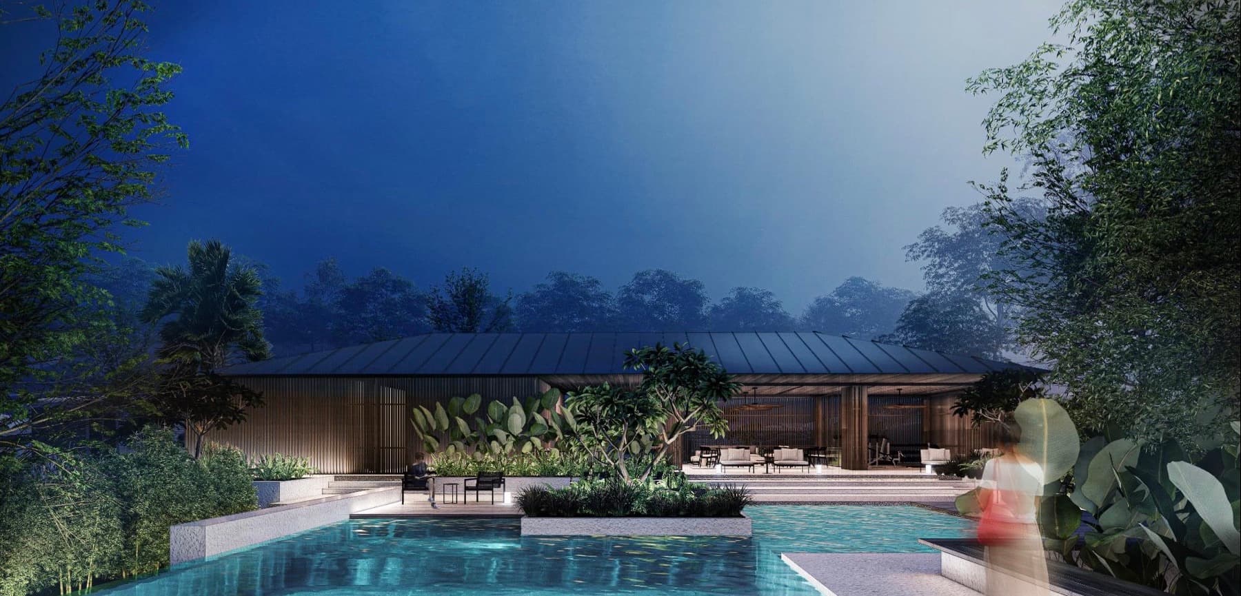 Lanewood Hills, lap pool at dusk, artist's rendering