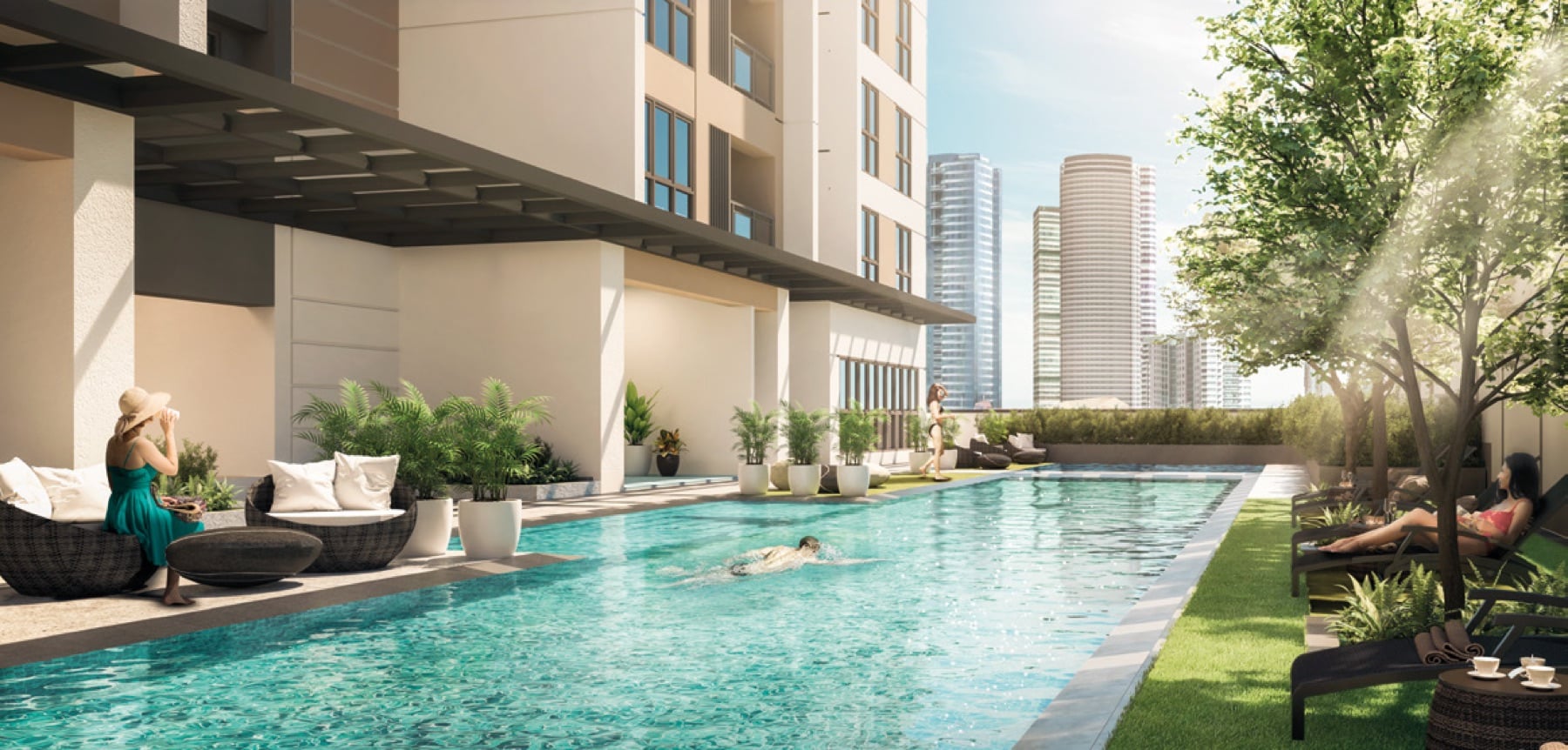 Mergent Residences, amenity pool deck, artist's rendering