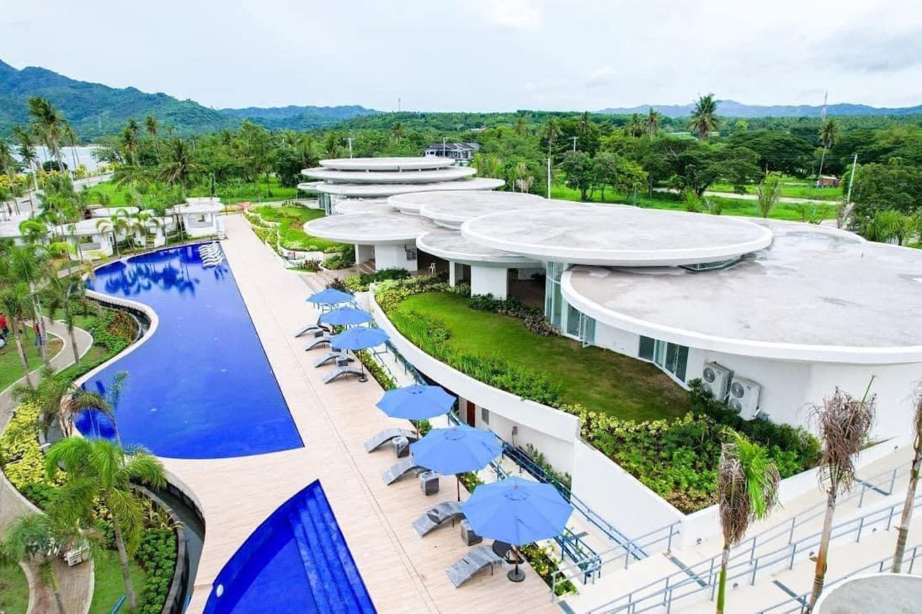Playa Laiya, clubhouse pool, aerial photo