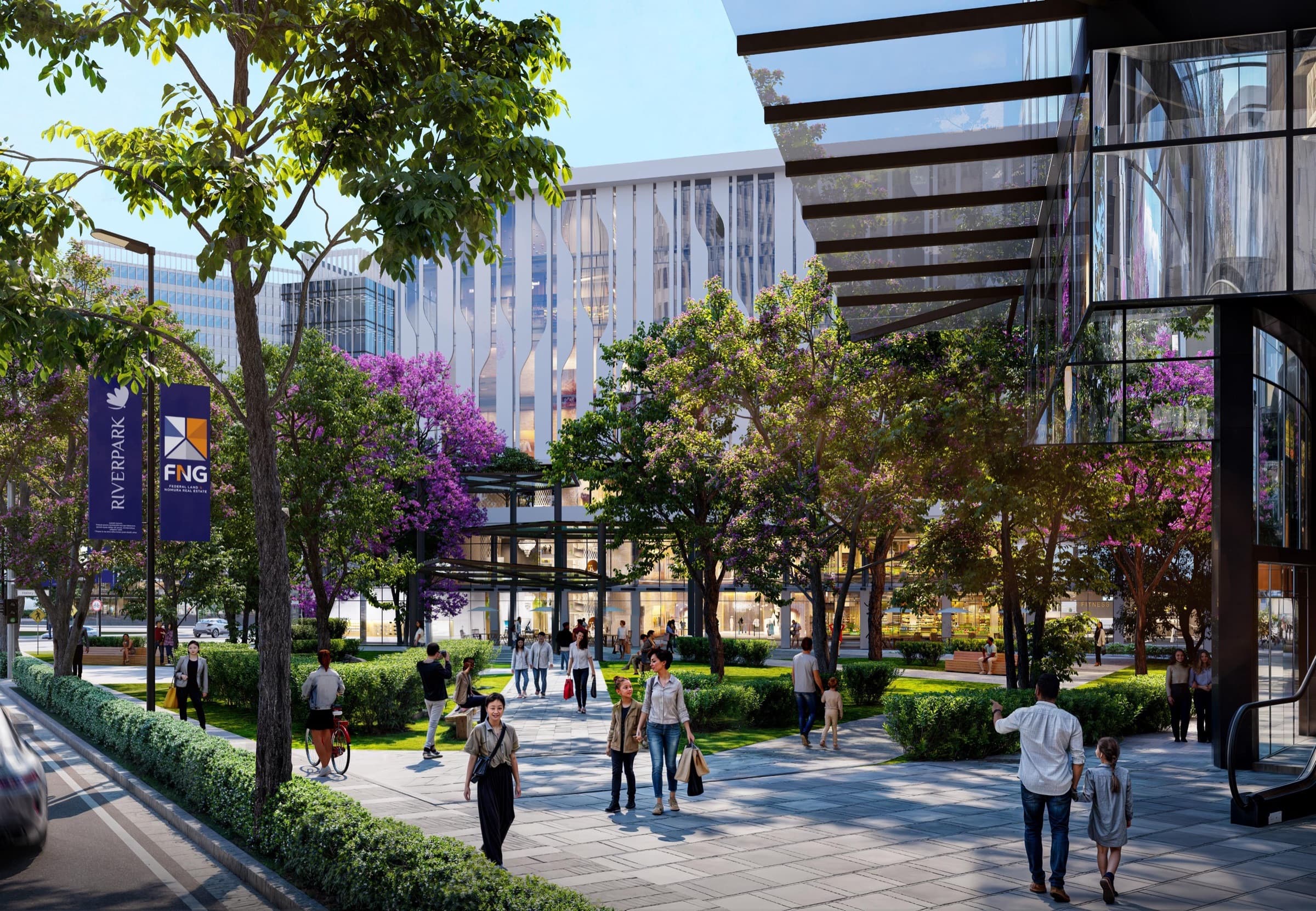 Riverpark North Commercial District, plaza and pedestrian walk, artist's rendering