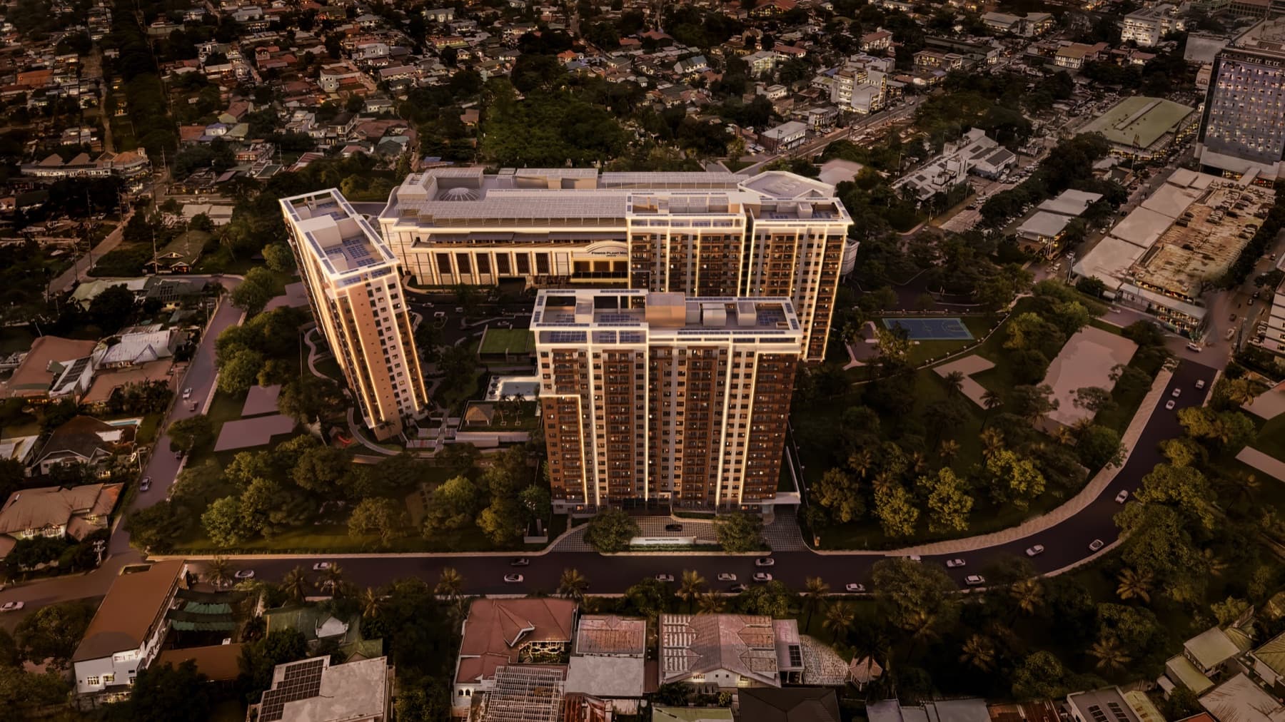 Rockwell Nepo Center, The Aurelio, aerial dusk view