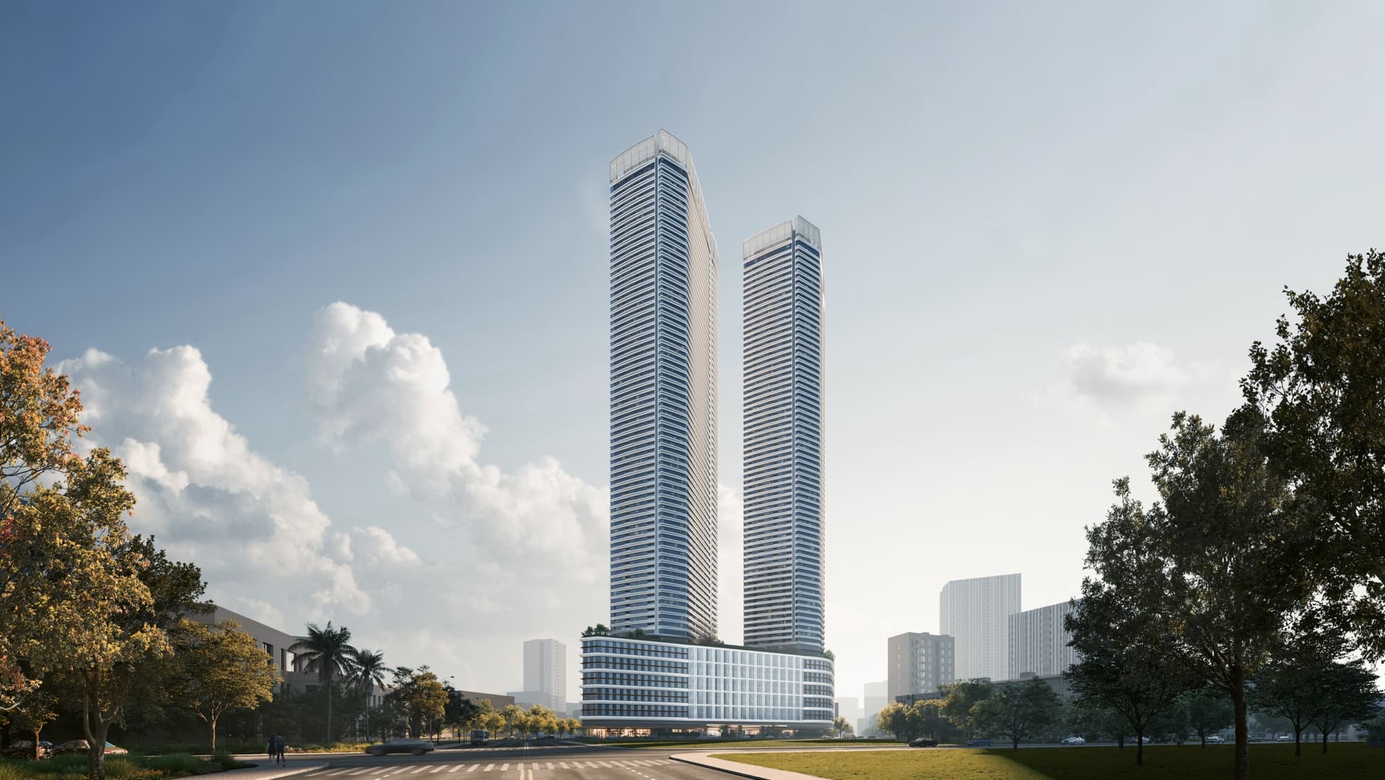 Shang Summit towers at dawn, artist's rendering