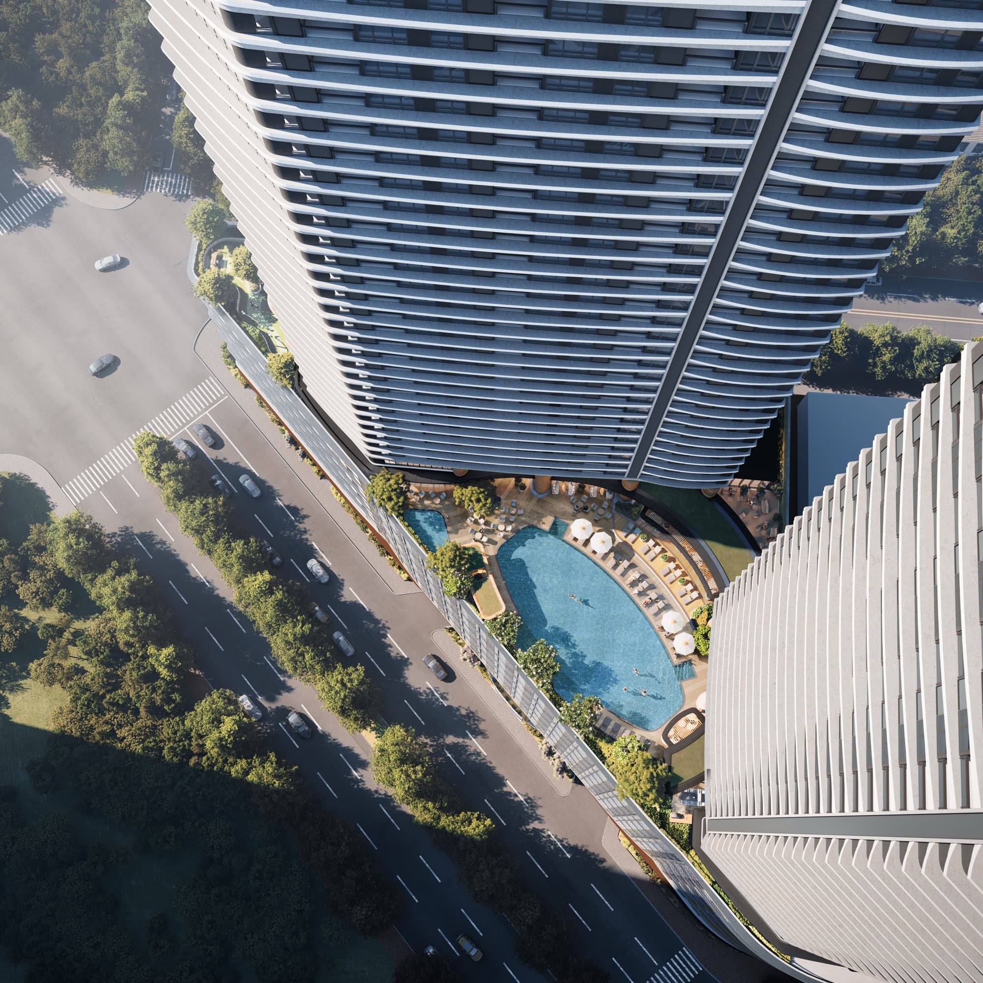 Shang Summit pool deck from above, artist's rendering