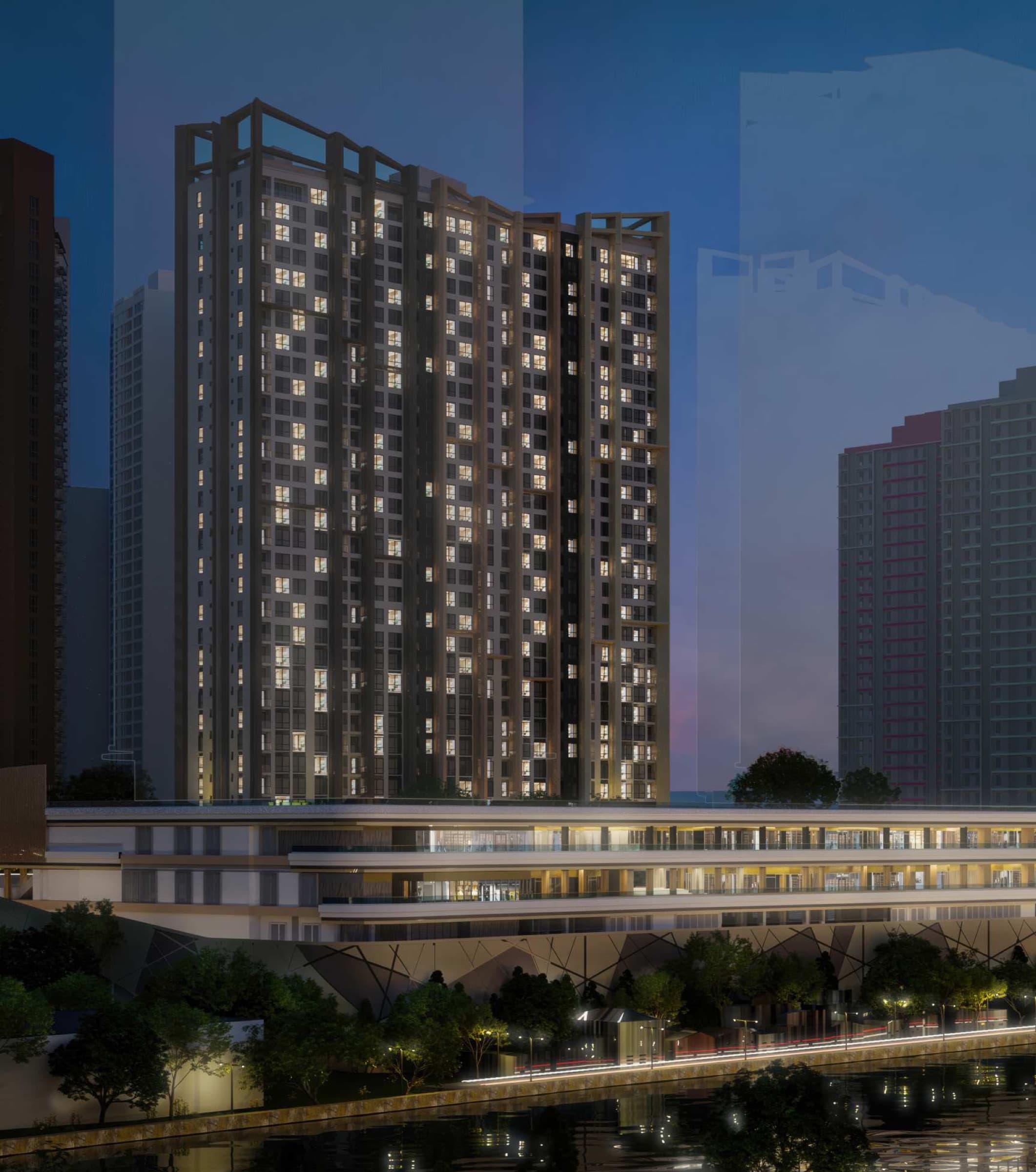 The Observatory Sora Tower at night from across the river, artist's rendering